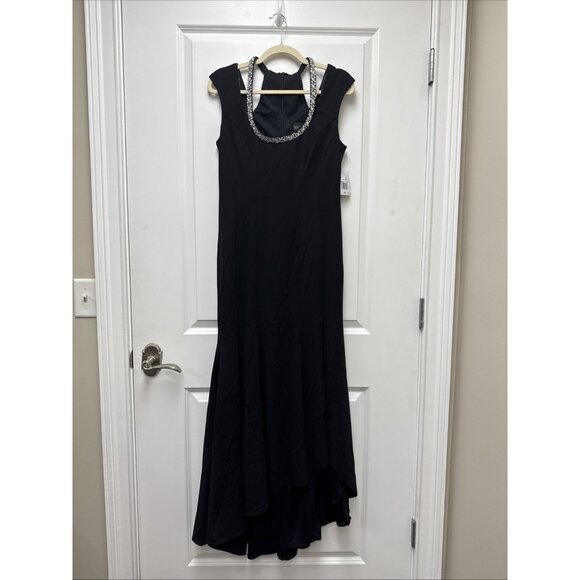 New Xscape Size 10 Black Rhinestone Embellished Cocktail Formal Gown Dress Maxi - Picture 5 of 13